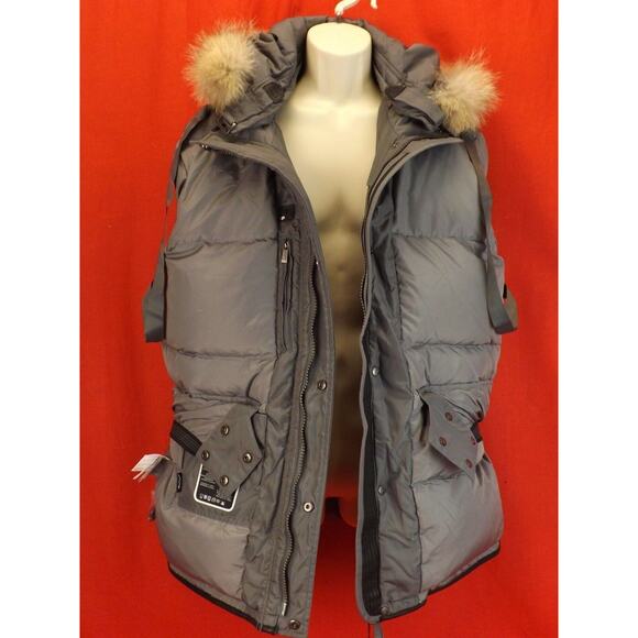 NWT PAJAR CANADA GRAY NYLON COYOTE FUR HOODIE WINTER JAMES GOOSE DOWN PARKA L - Picture 6 of 9